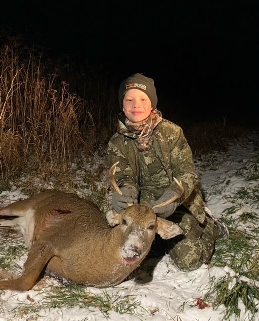 Evan Smith shot his first deer, a 5-pointer, Sunday, Nov. 20. He used his great-grandfather’s gun and is the fourth generation of Smith to bag a buck with that rifle.